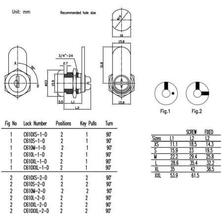 C610D Cam lock SPEC.