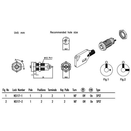 NS117 Micro switch lock with tubular key SPEC.