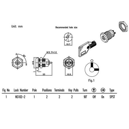 NS102 switch lock with tubular key SPEC.