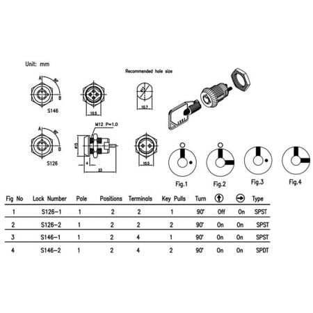 S126 Micro switch lock with tubular key SPEC.