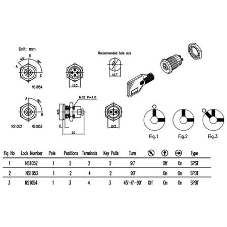 NS1052 NS1053 NS1054 switch lock with tubular key SPEC.