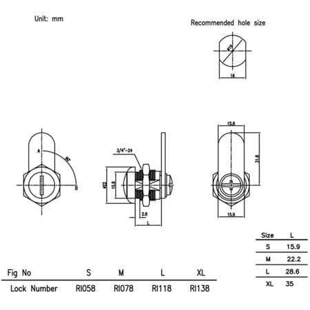 Handle lock RI058 Specification.