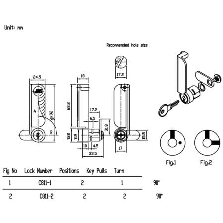 Glass door lock C811 SPEC.