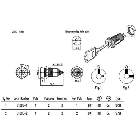 S109B micro switch lock with flat key SPEC.