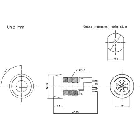 S2931 19mm UL certified switch lock with Kaba key Specification.