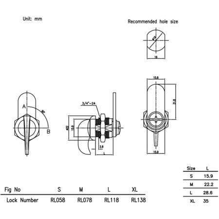 Handle lock RL058 Specification.