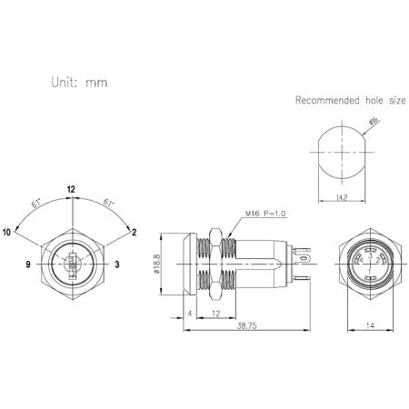 S361 S371 16mm Switch Lock with Flat key SPEC.