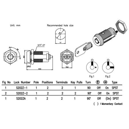 S202 S202ZA UL certified power lock SPEC.