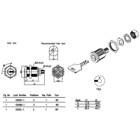 Security lock with KABA key C935 SPEC.