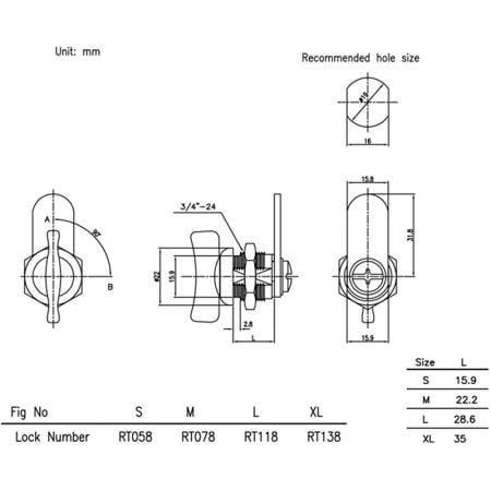 Handle lock RT058 Specification.