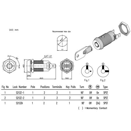S212 S212ZA UL certified power lock SPEC.