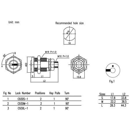 Security lock with KABA key C930 SPEC.